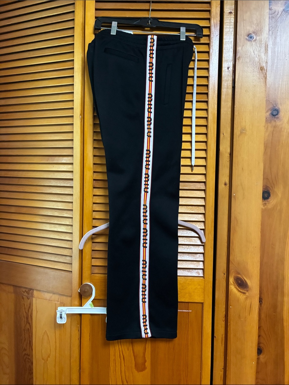 Miu Miu Black Wide-Leg Track Pants with White Drawstring and Side Trim